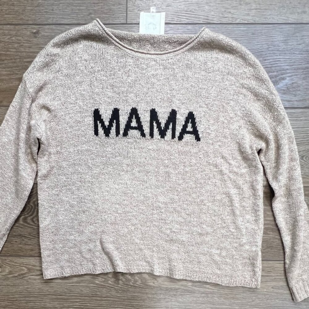Fantastic Fawn Mama Sweater Tan/Black Women's Size Small Open Knit, Oversized